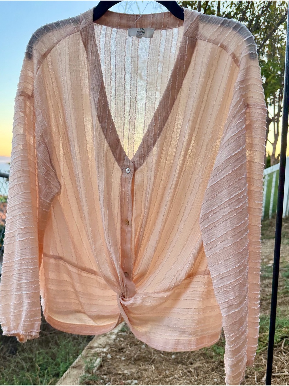 entro Sheer Peach Button-Front Knot-Detail Women's Top